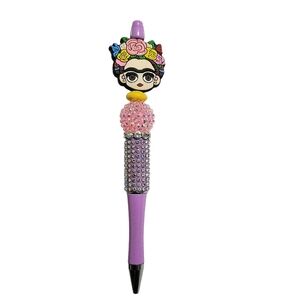 Frida Kahlo Bling Custom Beaded Ballpoint Twist Pen Focal Bead Violet